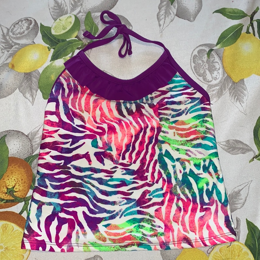 Xhilaration zebra rainbow halter tie tankini tip sz Y Medium EUC